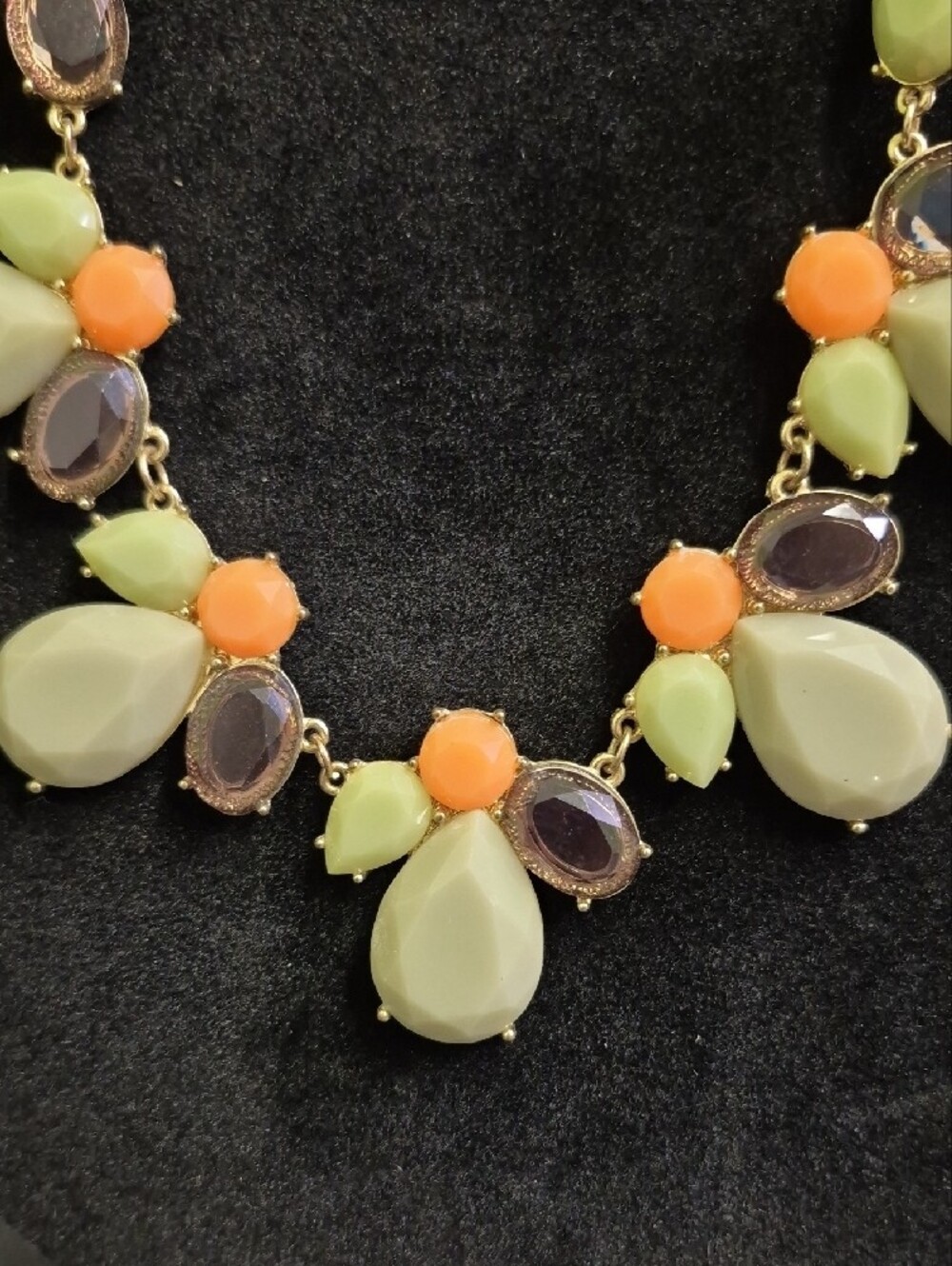Gold Chain Statement Necklace with Green, Coral and Brown - Picture 2 of 6